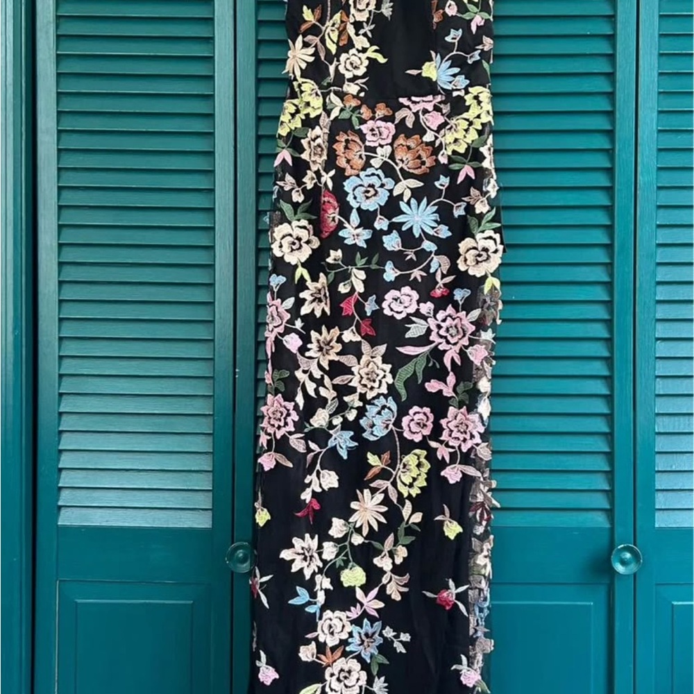 Lulu's Black Dress with Multicolor Floral Embroidery